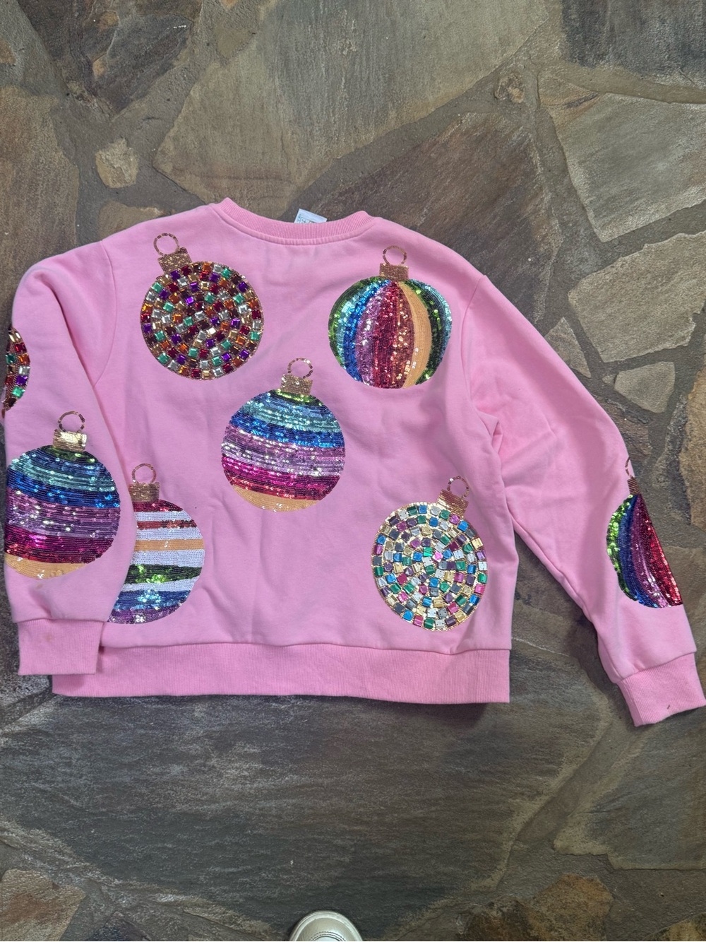 QUEEN OF SPARKLES Pink Sequin Ornament Sweatshirt